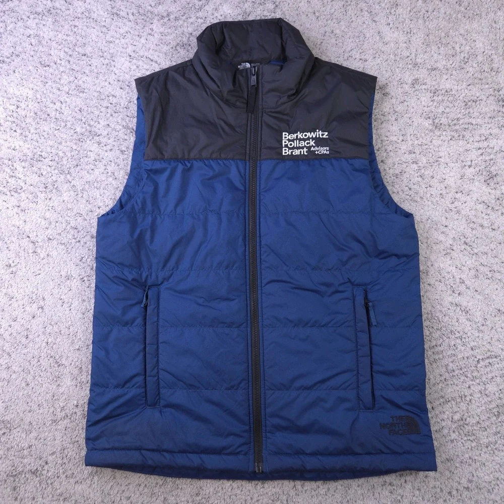 The North Face Vest Mens Small Full Zip Pockets Logo Windbreaker Blue Black
